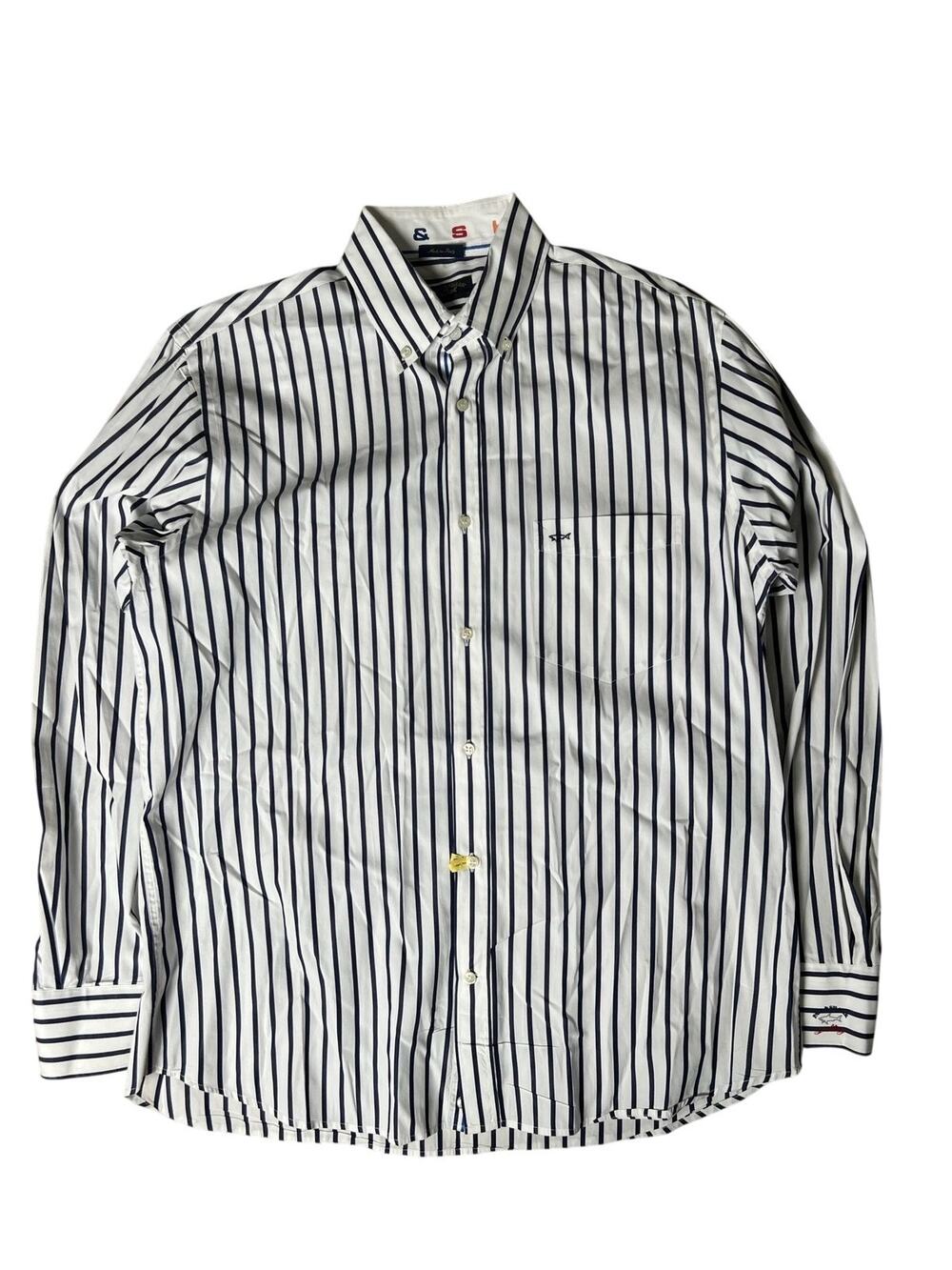 Paul & Shark Shirt Mens IT 42 White Navy Striped Long Sleeve Button Up Casual